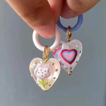 DAIIIBABYYY  -  Trendy Cute Colorful Asymmetrical Enamel Flowers Heart Drop Earrings For Women Girls Fashion Aesthetic Jewelry Gifts Wholesale